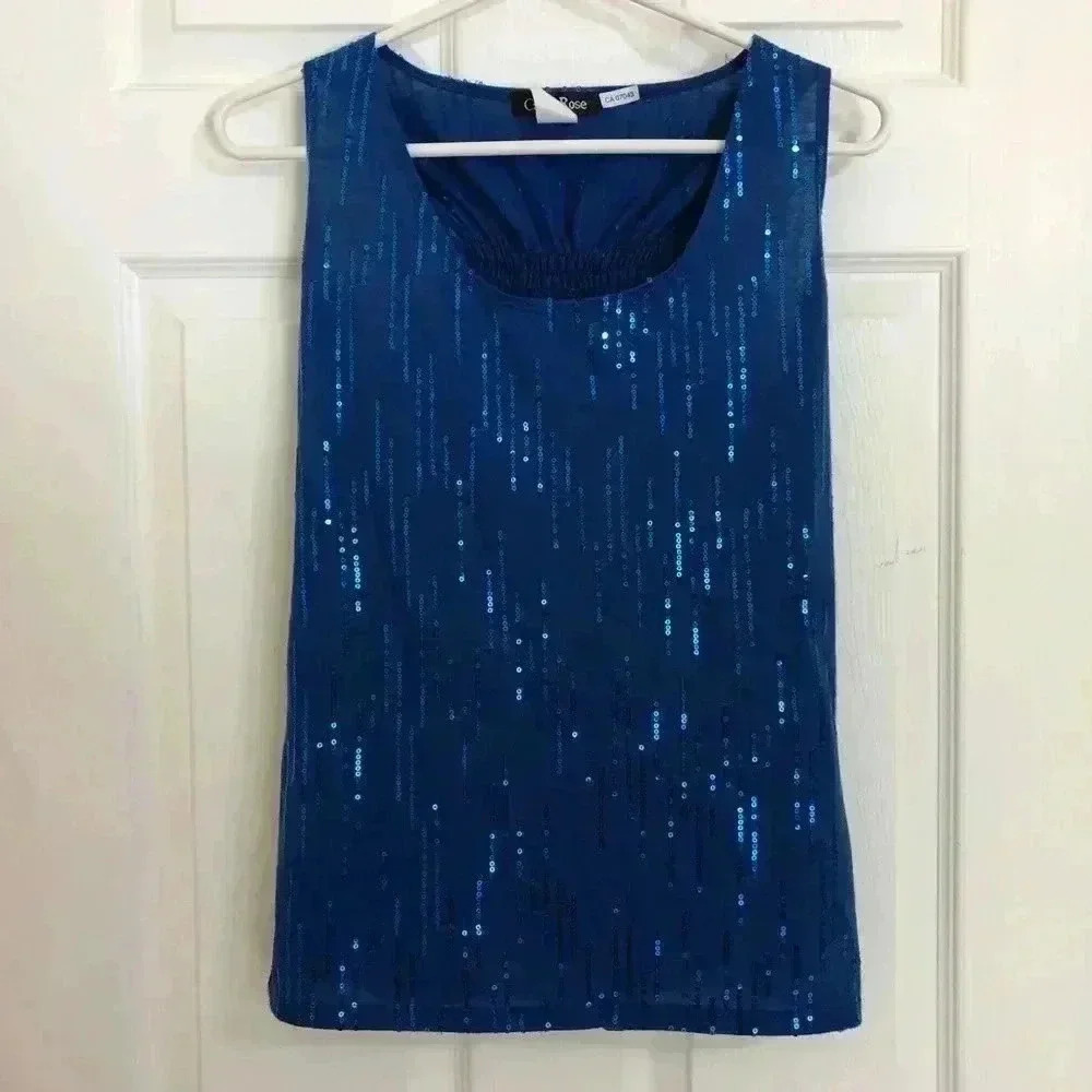 Carol Rose Blue Sleeveless Sequin Top  Size Small
